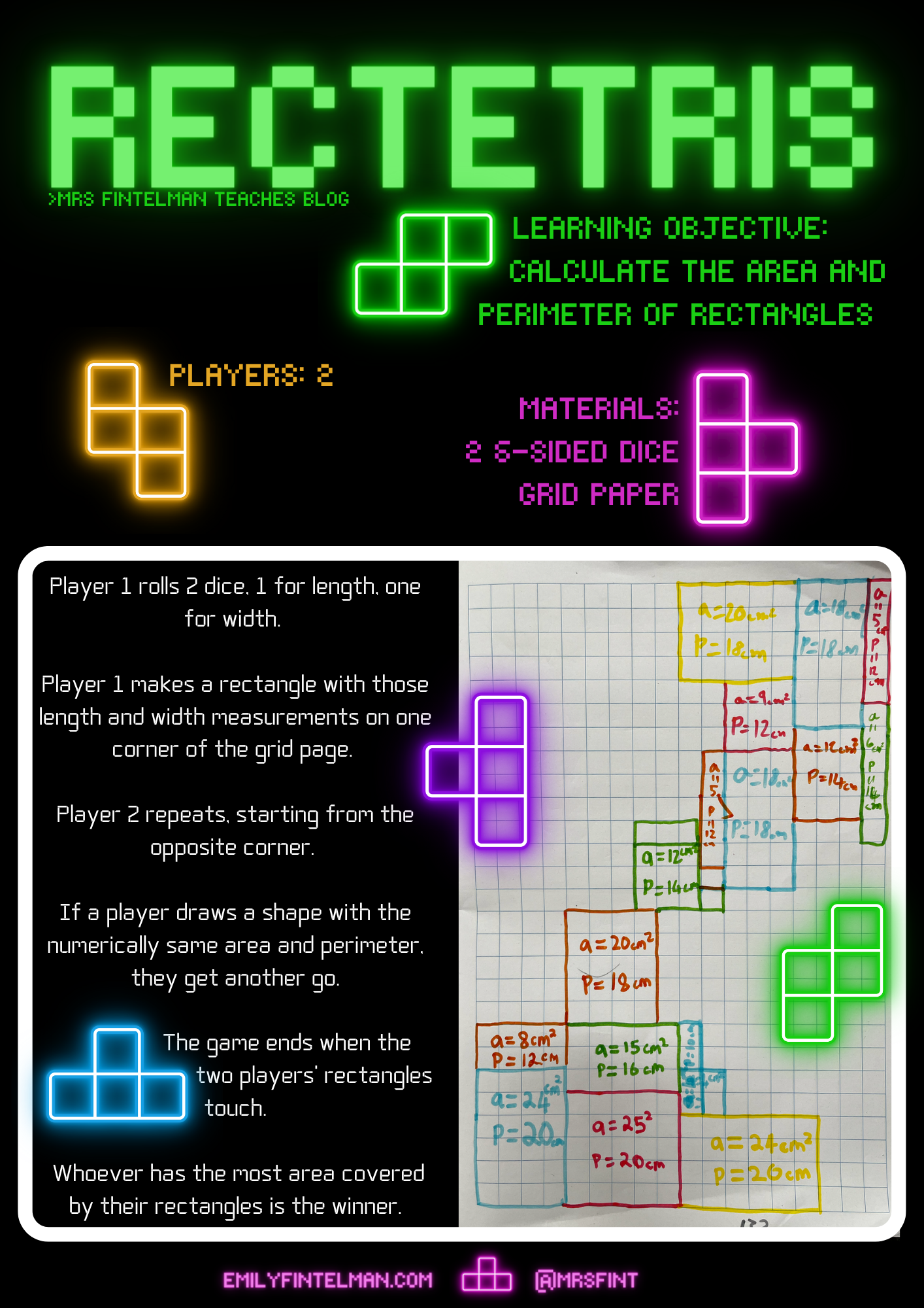 Rectetris: an area and perimeter game | Emily Fintelman